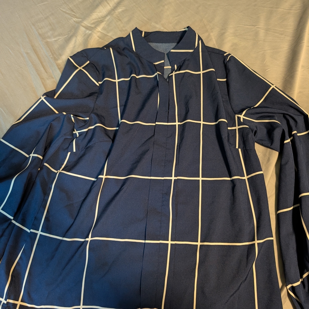 SHEIN Women's Navy Grid Pattern Blouse